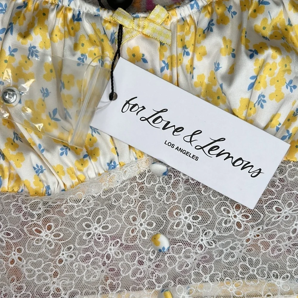 For Love & Lemons Daffodil Floral Sheer Puff Sleeve Lace Dress NWT Size Small